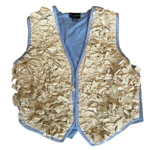 Vintage 70s Exceptional Rag Tie Vest Unisex M Beige Textured Boho Shabby Western